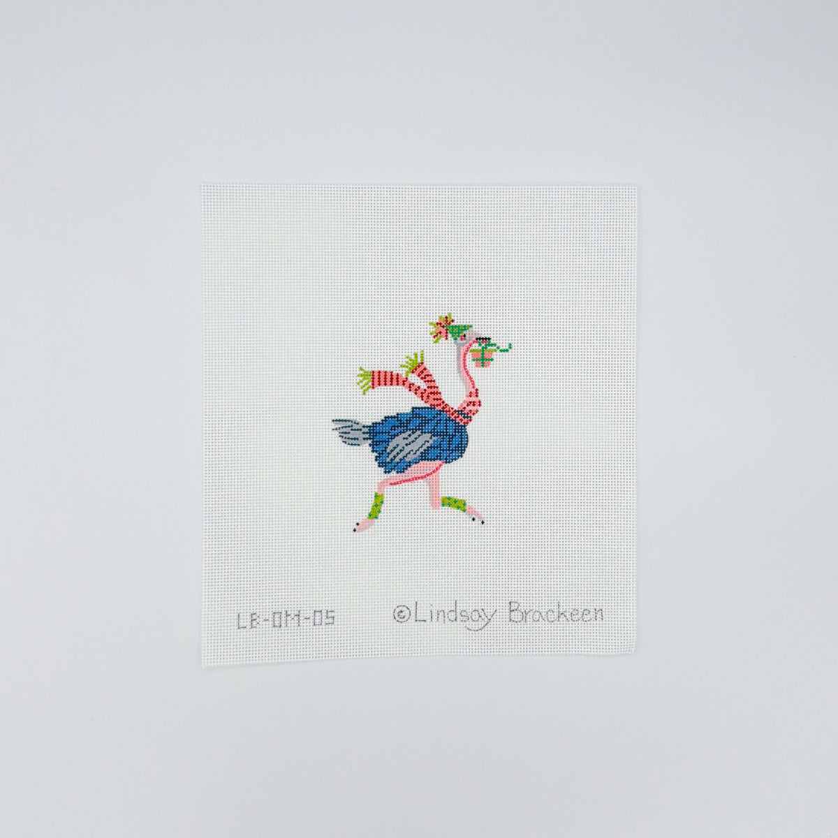 Ostrich with Party Hat, Gift, and Striped Scarf