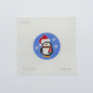 Penguin with Santa Cap Round