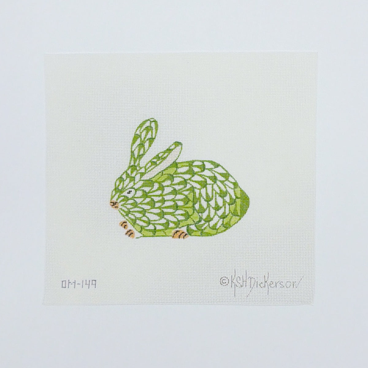 Mini Herend Crouching Bunny - Lime/Gold