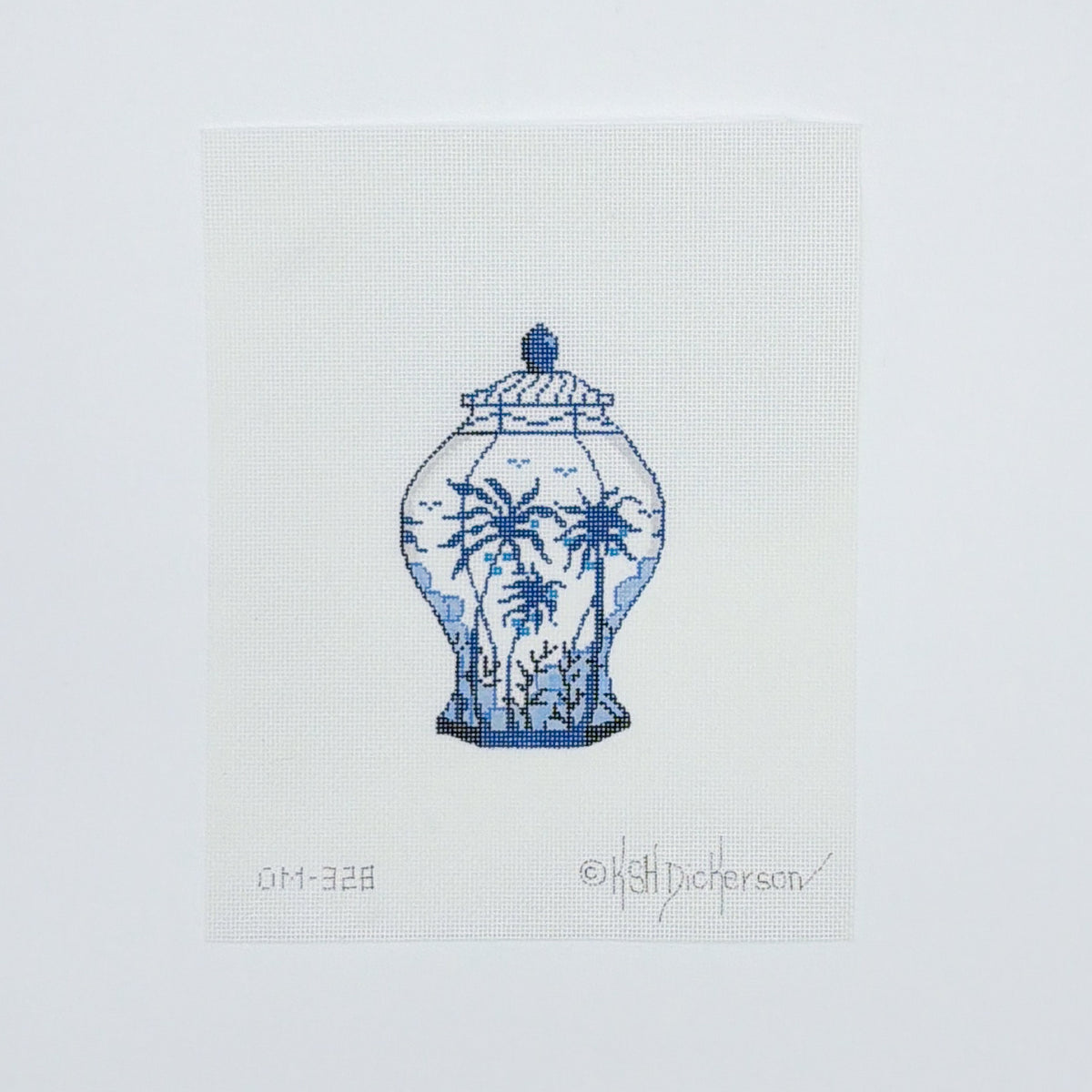 Mini Vase - Tall Blue/White Palm Trees