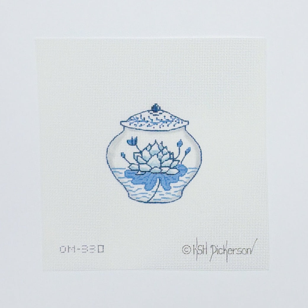 Mini Vase - Short Blue/White Lotus Flower