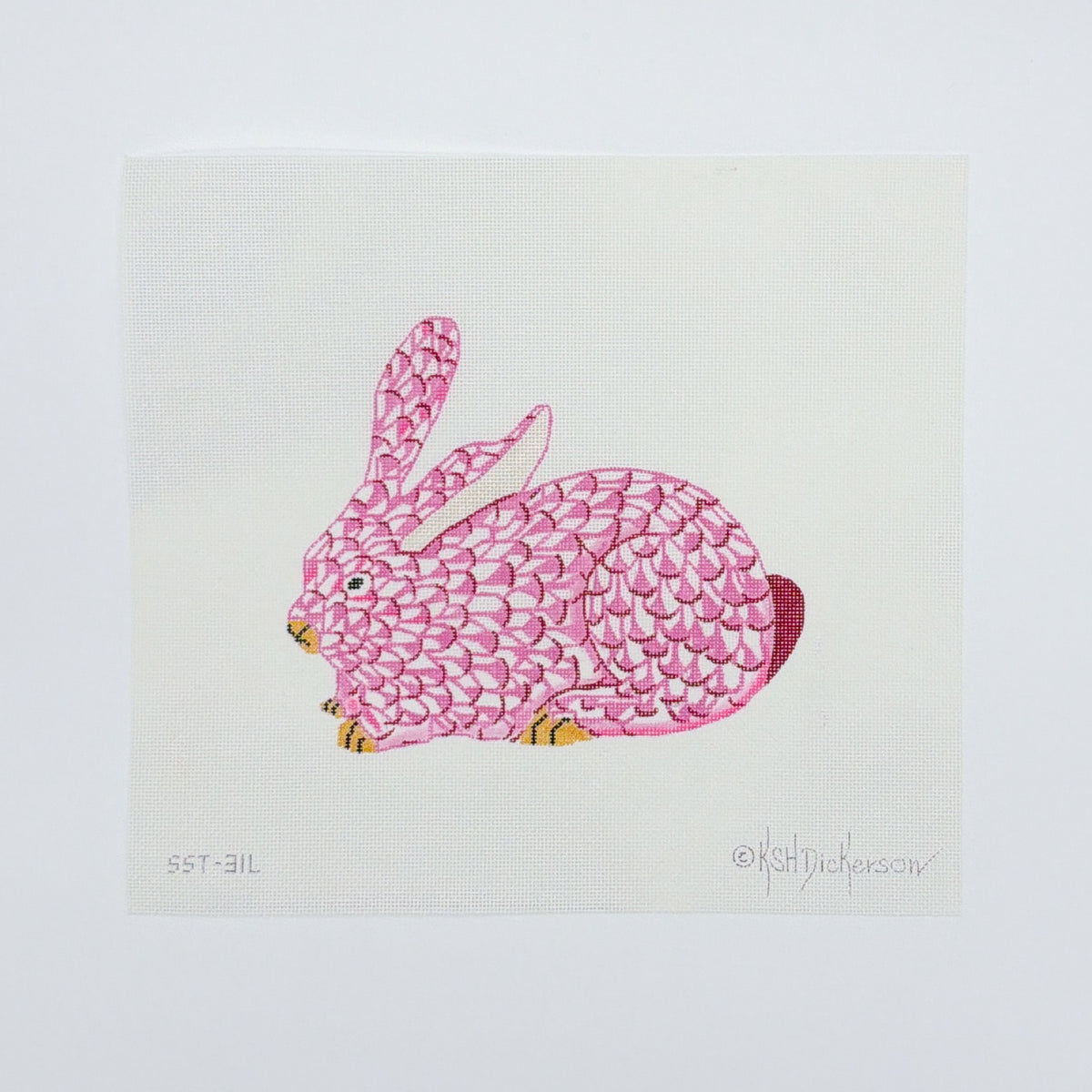 Herend Crouching Fishnet Bunny - Pink/ Gold