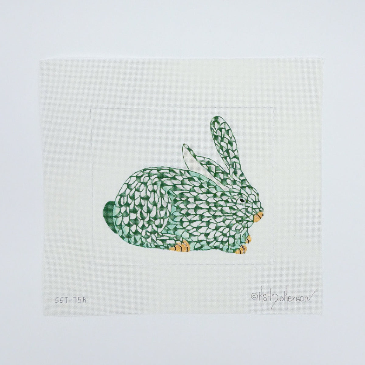 Herend Crouching Fishnet Bunny - Emerald Green (right facing)