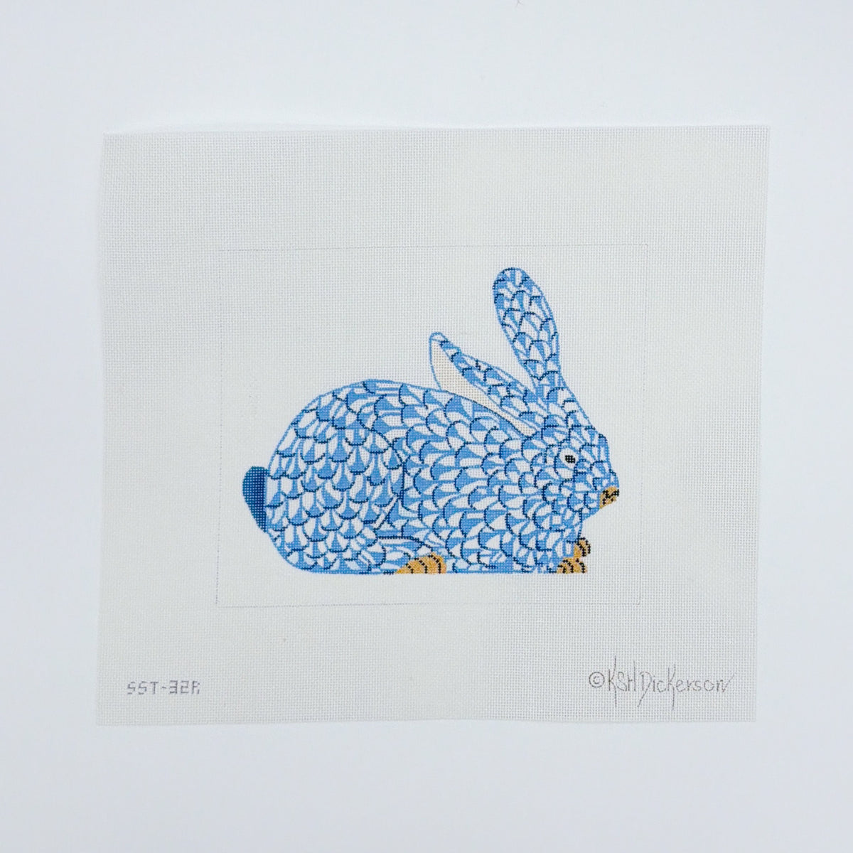 Herend Crouching Fishnet Bunny - Blue/Gold (Right Facing)