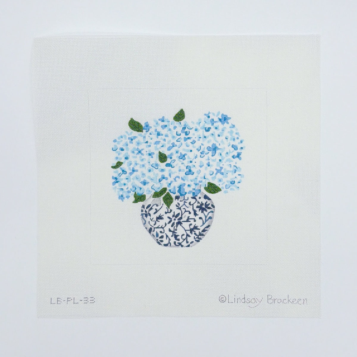 Lindsay Brackeen: Blue Chinoiserie Pot with Blue Hydrangeas - 18 Mesh