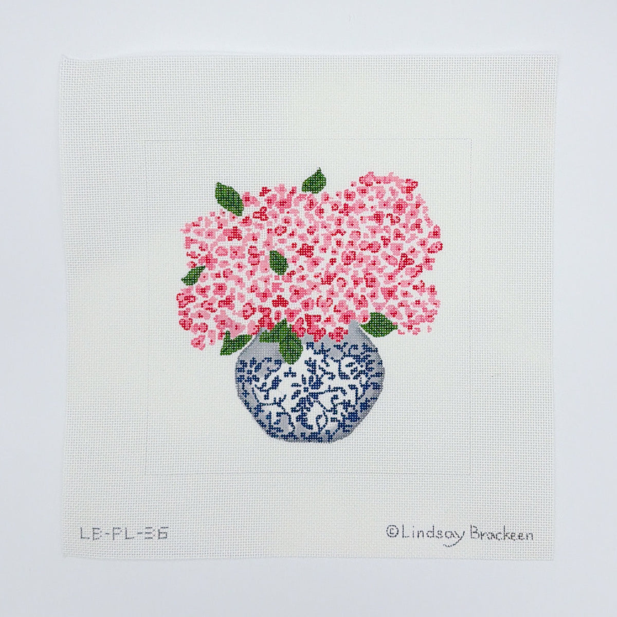 Lindsay Brackeen: Blue Chinoiserie Pot with Pink Hydrangeas - 13 Mesh
