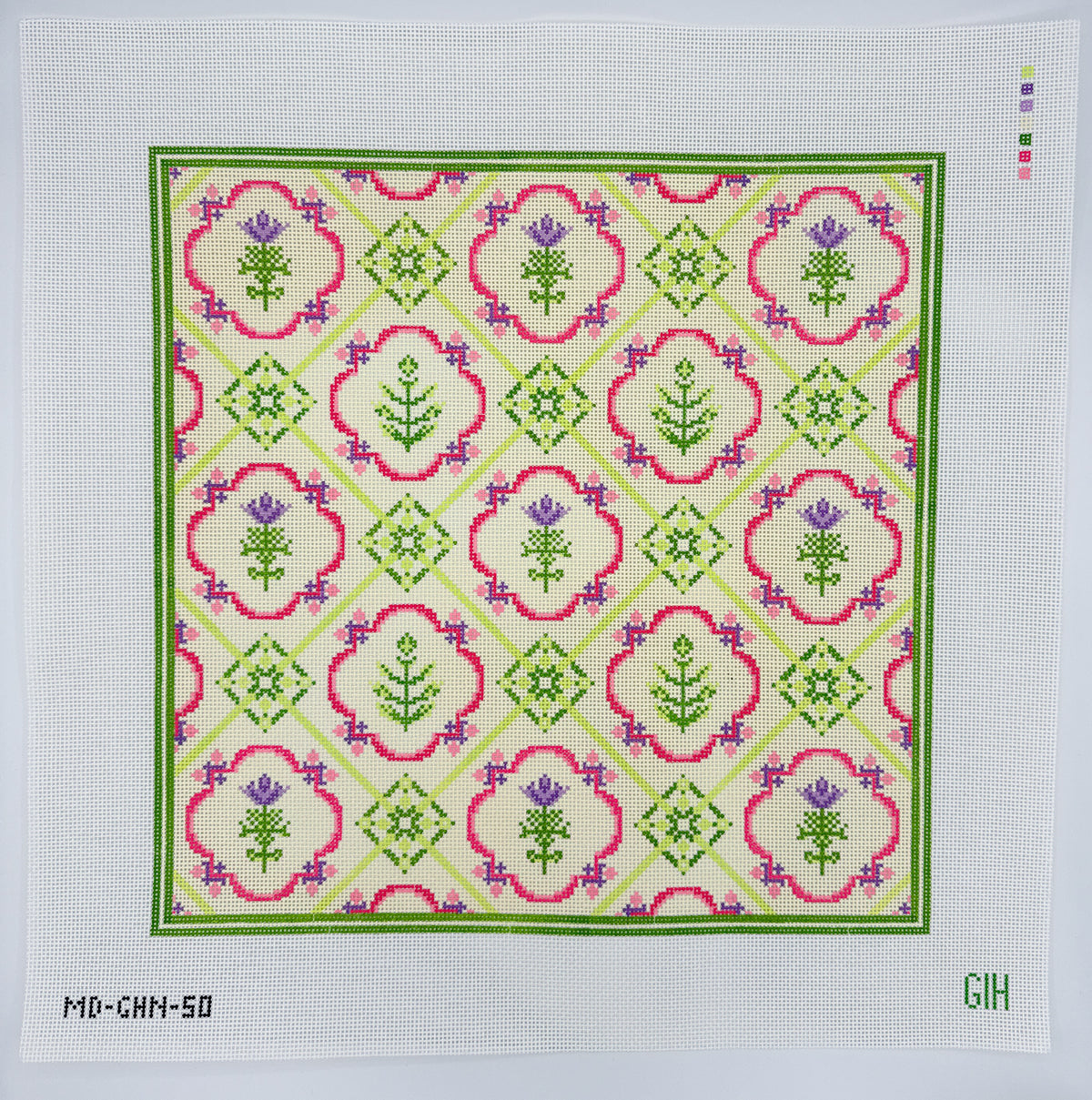 Green Heart Needlepoint: Floral Tile Pattern